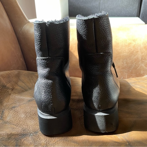 La Canadienne black leather square toe fur lined boots winter fall cozy vintage - Picture 7 of 9